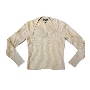 AQUA Sweater‎ Top 100% Cashmere Knit Women's Sz Large  Cutout Ribbed